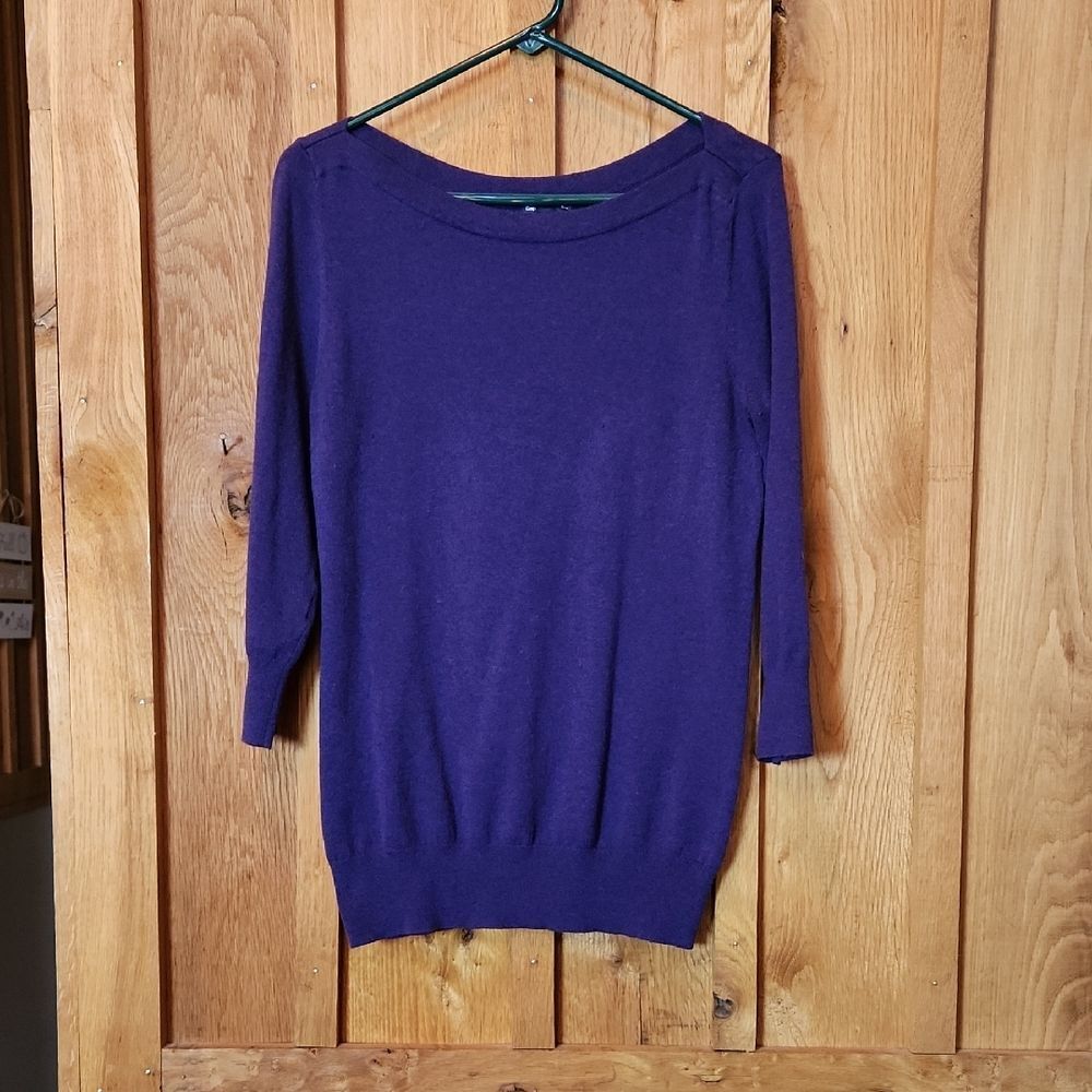 GAP Purple Boat Neck Knit 3/4 Sleeve Cotton Lightweight Casual Sweater, Medium